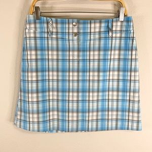 Annika Cutter & Buck Womens Skirt Golf Tennis Skort Blue Plaid Sz 8 Stretchy